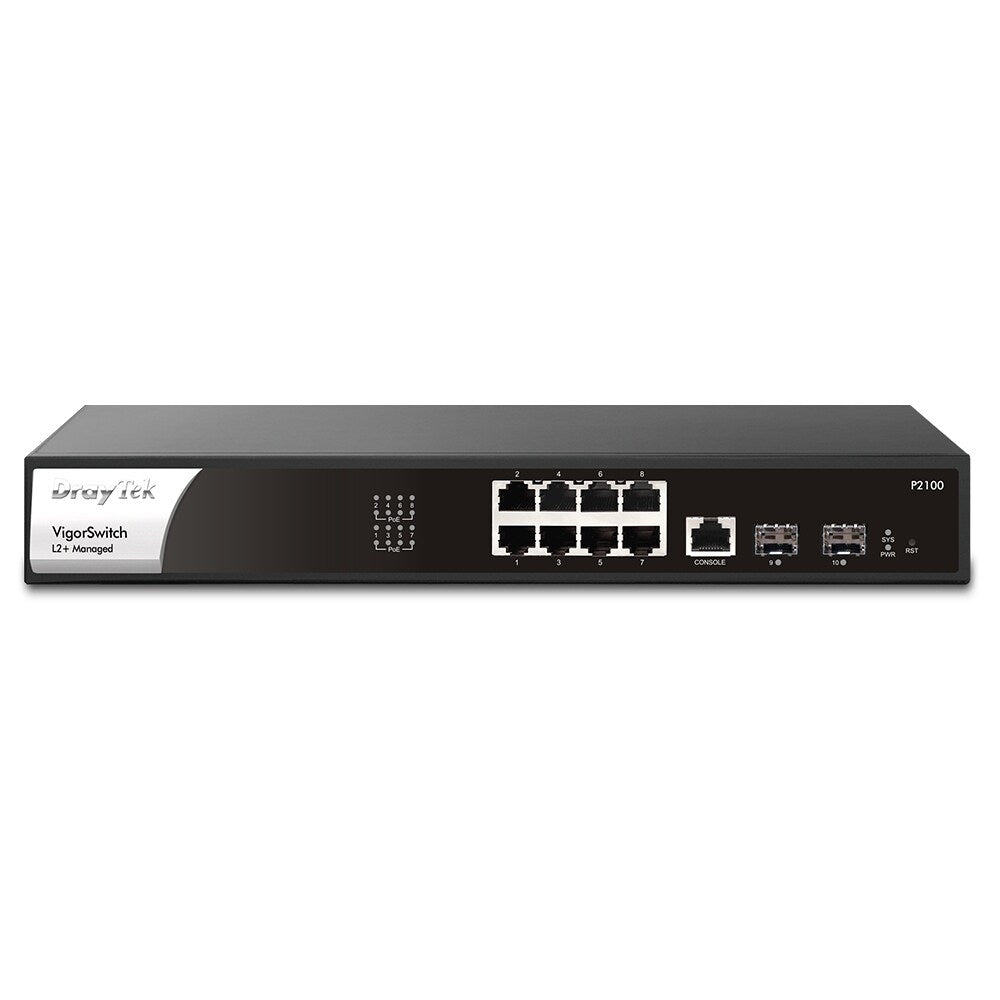 DrayTek Layer 2 Managed PoE+ Switch with 8 Gigabit RJ-45 Ports + 2 SFP Ports Uplink Ports